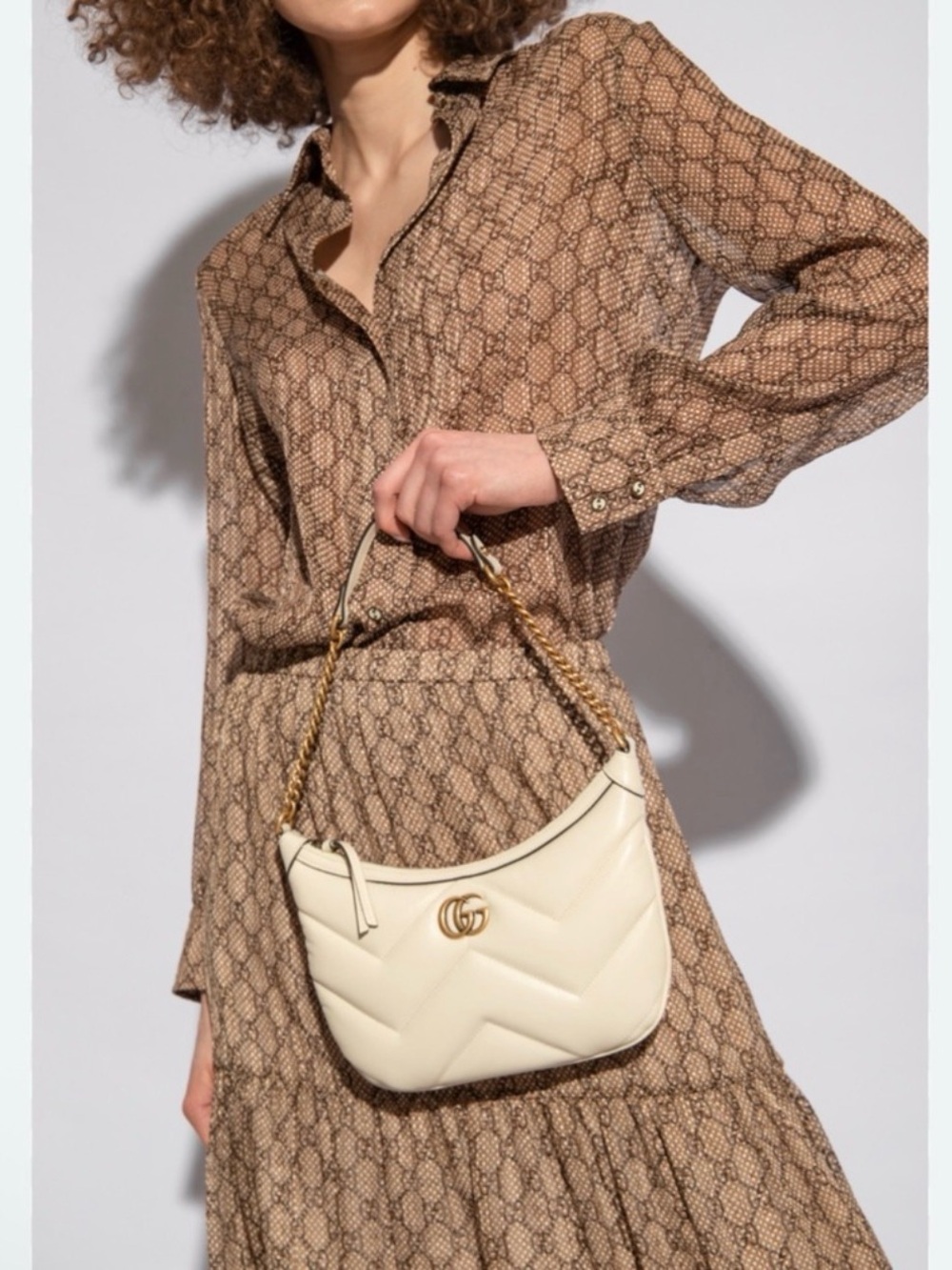 New Gucci Marmont GG half moon leather small shoulder bag - Picture 1 of 15